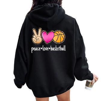 Peace Love Basketball Leopard Print Girls Basketball Women Oversized Hoodie Back Print - Seseable