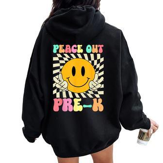 Peace Out Prek Retro Groovy Pre-K Graduation Class Of 2024 Women Oversized Hoodie Back Print - Thegiftio UK