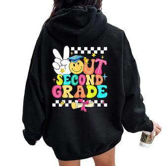 Peace Out Second Grade Happy Last Day Of School Teacher Women Oversized Hoodie Back Print - Seseable