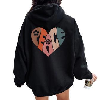 Peace Sign Love 60S 70S Costume Groovy Flower Hippie Party Women Oversized Hoodie Back Print - Seseable
