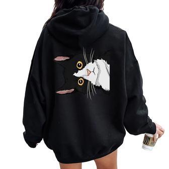 Peeking Tuxedo Cat Lady Cat Mom Cute Tuxedo Cat Women Oversized Hoodie Back Print - Thegiftio UK