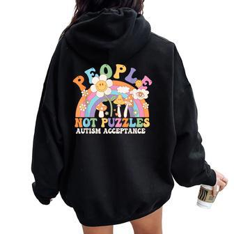 People Not Puzzles Groovy Autism Awareness Neurodiversity Women Oversized Hoodie Back Print - Seseable
