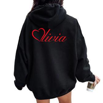 Personalized Name Olivia I Love Olivia Heart Women Oversized Hoodie Back Print - Thegiftio UK