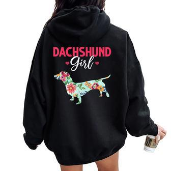 Pet Animal Wiener Sausage Dog Girls Vintage Dachshund Women Oversized Hoodie Back Print - Monsterry