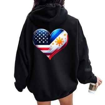 Philippines Flag Proud Filipino Wife Heart Philippines Usa Women Oversized Hoodie Back Print - Monsterry