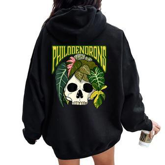 Philodendron House Plant Lover Skull Aroids Head Planter Women Oversized Hoodie Back Print | Mazezy DE