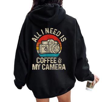 Photographer Coffee & Camera Vintage Photography Women Oversized Hoodie Back Print - Thegiftio UK