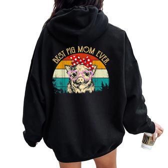 Pig Vintage Retro Style Mother's Day Best Pig Mom Ever Women Oversized Hoodie Back Print - Monsterry