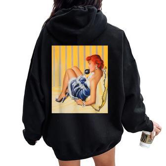 Pin Up Hot Girl Redhead Ginger In Heels-Vintage Pinup Girl Women Oversized Hoodie Back Print - Monsterry DE