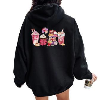 Pink Valentine Latte Iced Coffee Candy Heart Girls Women Oversized Hoodie Back Print | Mazezy