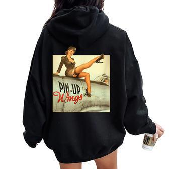 Pinup Girl Wings Vintage Poster Ww2 Women Oversized Hoodie Back Print - Monsterry
