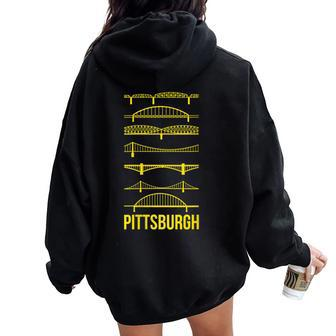 Pittsburgh Bridges Black And Yellow Silhouettes Women Oversized Hoodie Back Print - Monsterry AU
