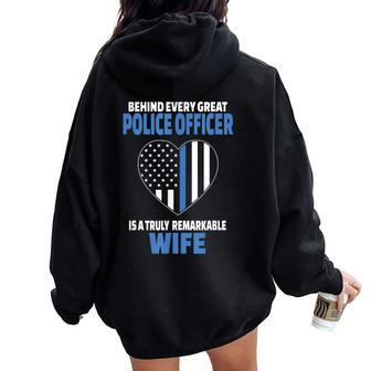 Police Officer Wife Cute Heart Flag Women Oversized Hoodie Back Print - Monsterry CA