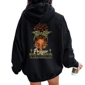 Praying Black Woman Afro Christian Sayings Prayer Warrior Women Oversized Hoodie Back Print - Seseable