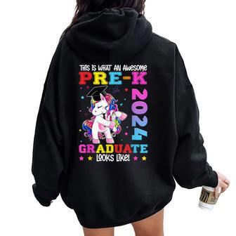 Pre-K Grad 2024 Unicorn Girls Preschool Graduation 2024 Women Oversized Hoodie Back Print - Seseable