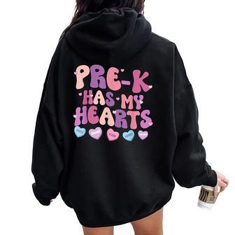 Pre-K Has My Heart Valentines Day Teacher Student Women Oversized Hoodie Back Print - Seseable