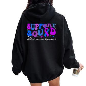 Preeclampsia Awareness Support Squad Groovy Women Women Oversized Hoodie Back Print - Seseable