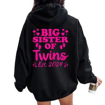 Promoted To Big Sister Of Twins Est 2024 Baby Announcement Women Oversized Hoodie Back Print - Monsterry DE