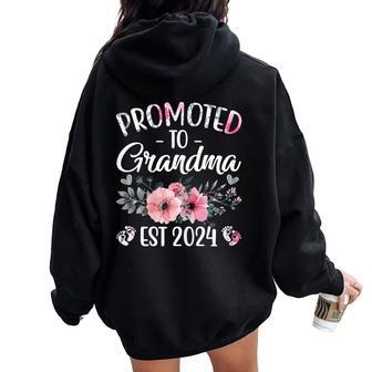 Promoted To Grandma Est 2024 Floral Pregnancy Announcement Women Oversized Hoodie Back Print | Mazezy DE