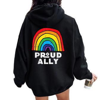 Proud Ally Rainbow Flag Gay Ally Pride Month Lgbtq Women Women Oversized Hoodie Back Print - Thegiftio UK