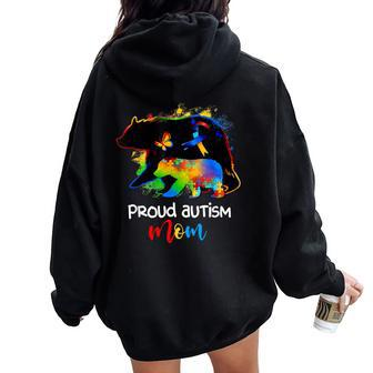 Proud Autism Mom Autism Awareness Puzzle Mom Mother Women Oversized Hoodie Back Print - Monsterry