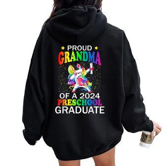 Proud Grandma Of A 2024 Preschool Graduate Unicorn Dab Women Oversized Hoodie Back Print - Monsterry CA