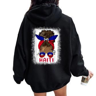 Proud Haitian Girl Messy Bun Haiti Flag Black Woman Women Oversized Hoodie Back Print - Seseable