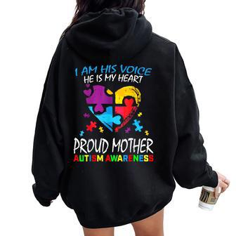 Pround Autism Mom Heart Mother Puzzle Piece Autism Awareness Women Oversized Hoodie Back Print - Seseable