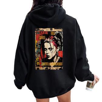 Punk Girl Graffiti Grunge 90S Colorful Distressed Vintage Women Oversized Hoodie Back Print - Monsterry