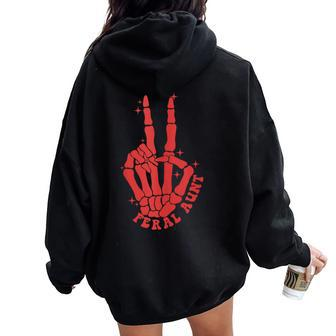 Punk Rock Mom Mother's Day Skeleton Hand Feral Aunt Women Oversized Hoodie Back Print - Monsterry