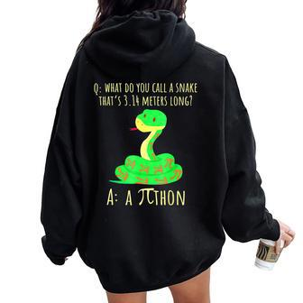 Python Pithon Pi Symbol Math Teacher Pi Day Women Oversized Hoodie Back Print - Monsterry