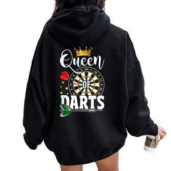 Queen Of Darts For Dart Throwing League Women Oversized Hoodie Back Print - Thegiftio UK