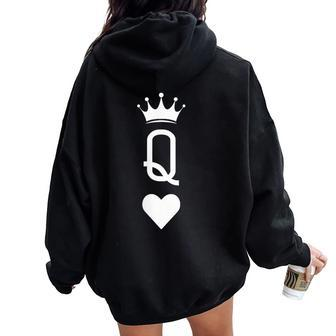 Queen Of Hearts Playing Card Vintage Crown Women Oversized Hoodie Back Print - Monsterry DE