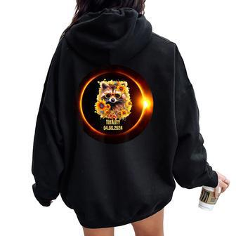 Raccoon Sunflower Totality Total Solar Eclipse April 8 2024 Women Oversized Hoodie Back Print - Monsterry UK