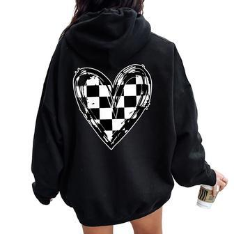 Race Car Checker Flag Racing Heart Auto Racer Women Oversized Hoodie Back Print - Monsterry AU