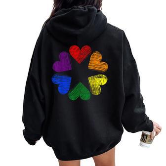 Rainbow Circle Of Hearts Love Gay Pride Lgbt Women Oversized Hoodie Back Print - Monsterry DE