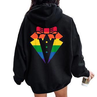 Rainbow Colors Pride Tux Wedding Prom Pride Month Tuxedo Women Oversized Hoodie Back Print - Monsterry DE