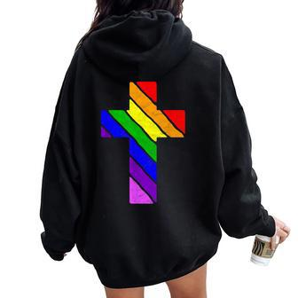 Rainbow Cross Gay Pride & Lgbtq Christian Supporter Women Oversized Hoodie Back Print - Thegiftio UK
