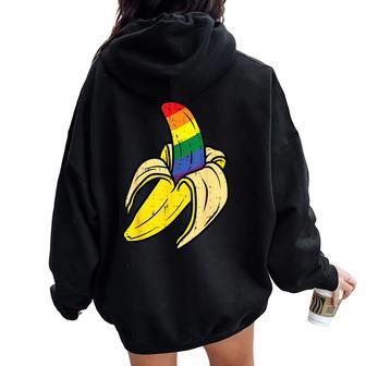 Rainbow Flag Banana Gay Pride Ally Lgbtq Lgbt Pup Women Oversized Hoodie Back Print - Monsterry