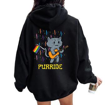 Rainbow Flag Cat Purride Gay Pride Month Lgbtq Ally Lgbt Women Oversized Hoodie Back Print - Monsterry CA
