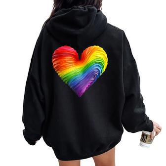 Rainbow Heart Lgbtq Flag Gay Pride Parade Love Is Love Wins Women Oversized Hoodie Back Print - Monsterry