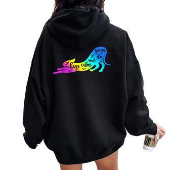 Rainbow Keep Calm And Do Yoga Cat Women Oversized Hoodie Back Print - Monsterry