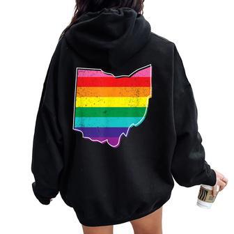 Rainbow Ohio Gay Pride Flag Vintage Women Oversized Hoodie Back Print - Monsterry DE