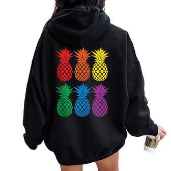 Rainbow Pineapples Aloha Hawaiian Gay Pride Month Women Oversized Hoodie Back Print - Monsterry UK