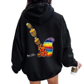 Rainbow Squirrel Drawing Women Oversized Hoodie Back Print | Mazezy