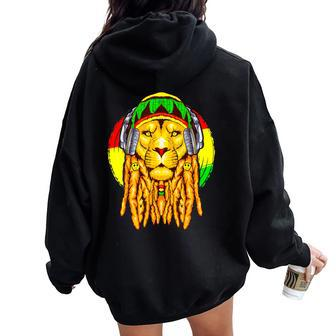 Rastafarian Lion Leo Horoscope Zodiac Sign Rasta Women Women Oversized Hoodie Back Print - Monsterry