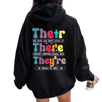 There Their They're English Teacher Grammar Memes Women Oversized Hoodie Back Print | Mazezy UK