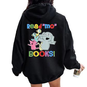 Read Mo Book Cute School Teacher Librarian Elephant Pigeon Women Oversized Hoodie Back Print - Seseable