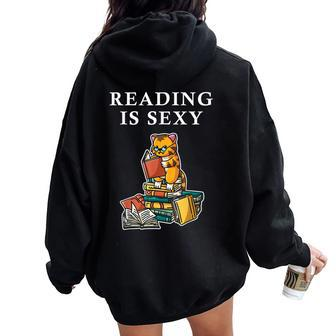 Reading Is Sexy Tiger Cat Reading Reading Women Women Oversized Hoodie Back Print - Monsterry DE