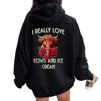 I Really Love Cows And Ice Cream Summer Women Oversized Hoodie Back Print - Monsterry